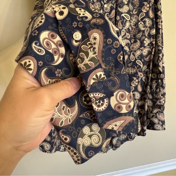 Neiman Marcus Shirt Size XXL Blue Tan Paisley Contrast Cuff Long Sleeve - Picture 8 of 16